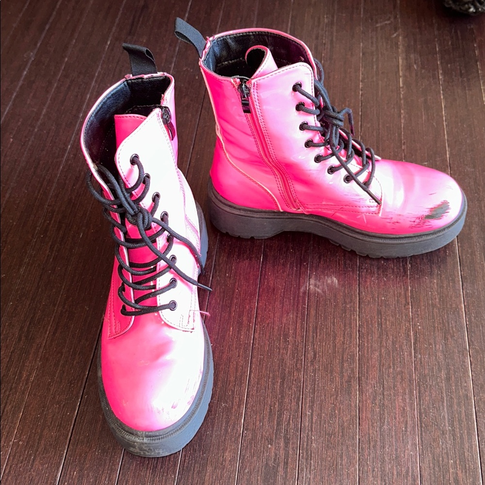Women's Pink Combat Boots - Lace-Up Moto Style